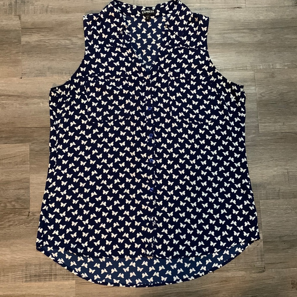 Express Sleeveless Butterfly Button Down Blouse